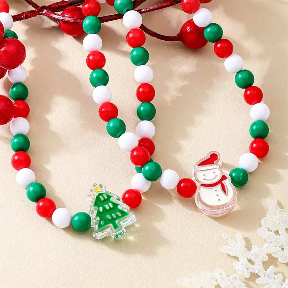 2 Piece Christmas Beaded Necklace with Holiday Charms - Trendsi - Flyclothing LLC