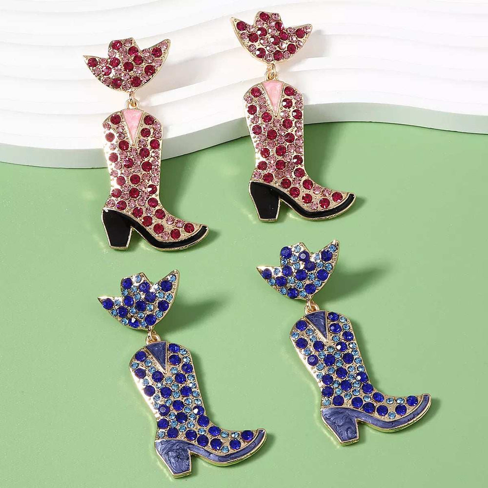 Rhinestone Cowboy Boot Dangle Earrings - Trendsi - Flyclothing LLC