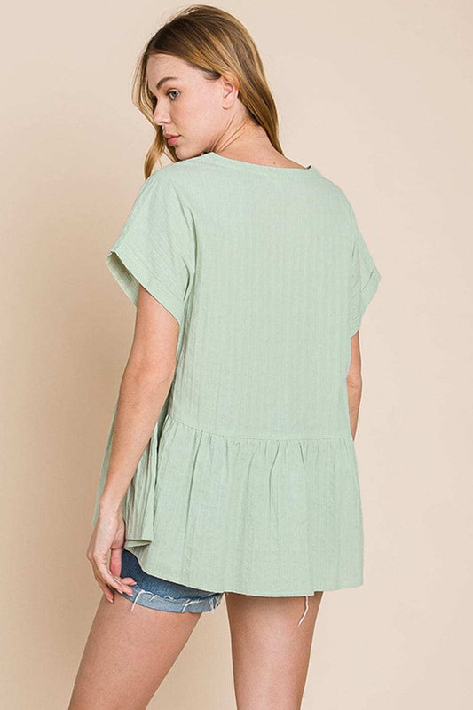 Cotton Bleu by Nu Lab Ruched Notched Short Sleeve Blouse - Trendsi - Flyclothing LLC