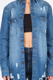 American Bazi Distressed Frayed Hem Denim Jacket - Trendsi - Flyclothing LLC