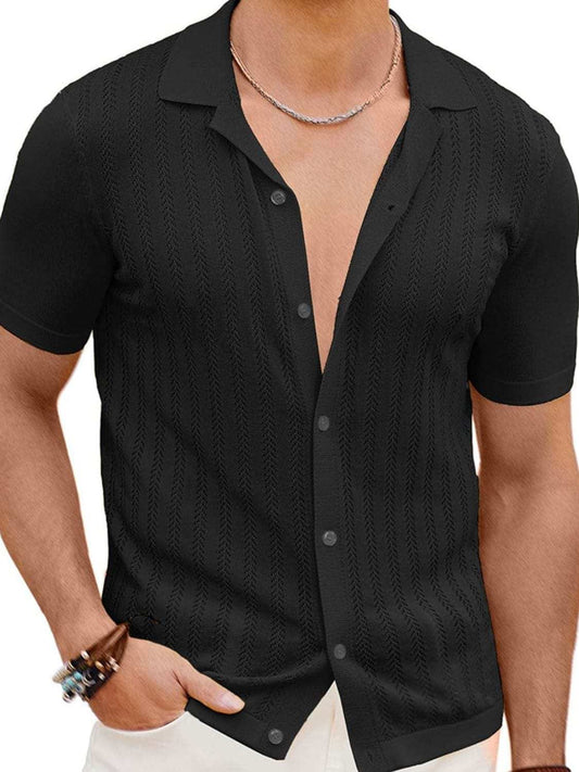 Men's Full Size Openwork Button Down Short Sleeve Shirt Plus Size - Trendsi - Flyclothing LLC