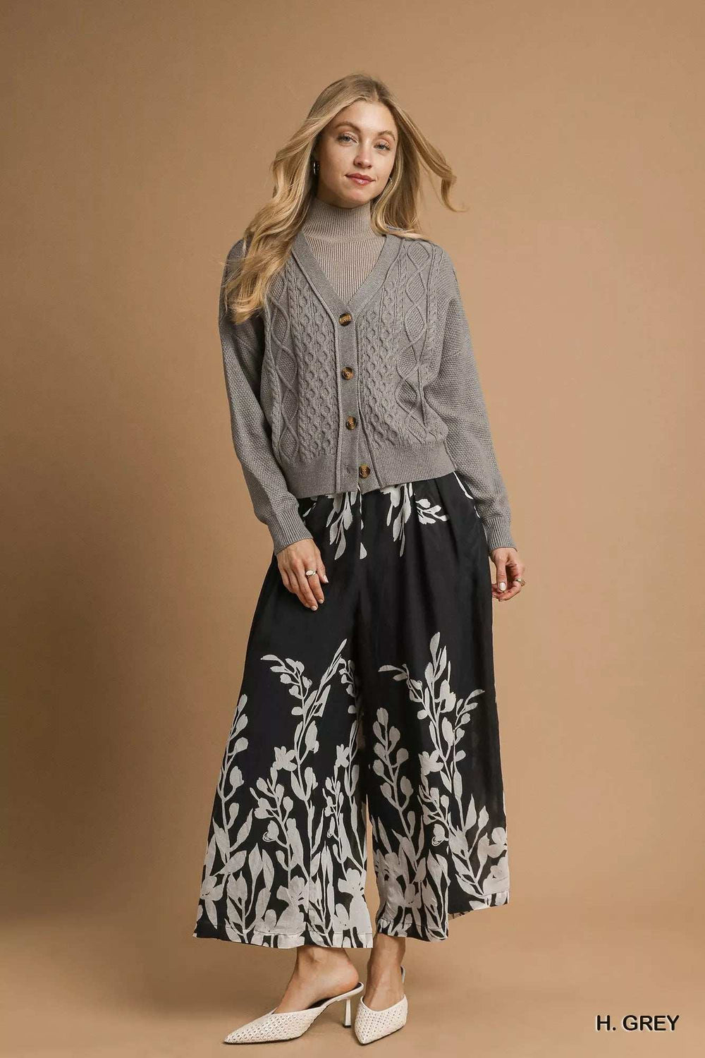 Umgee Chunky Cable Knit V-Neck Button-Up Cardigan - Trendsi - Flyclothing LLC