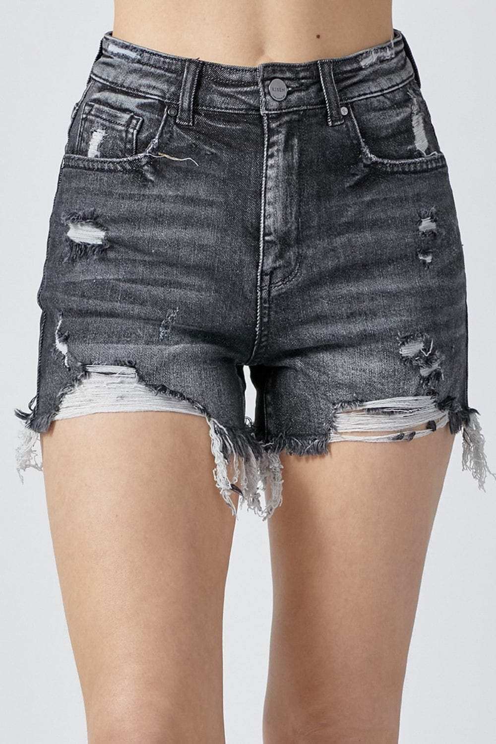 RISEN Full Size High Rise Distressed Denim Shorts - Trendsi - Flyclothing LLC
