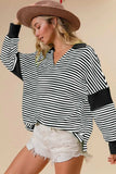 BiBi Striped Contrast Long Sleeve Knit Top - Trendsi - Flyclothing LLC
