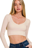 Zenana Seamless Fitted Rib V-neck Long Sleeve Crop Top - Trendsi - Flyclothing LLC