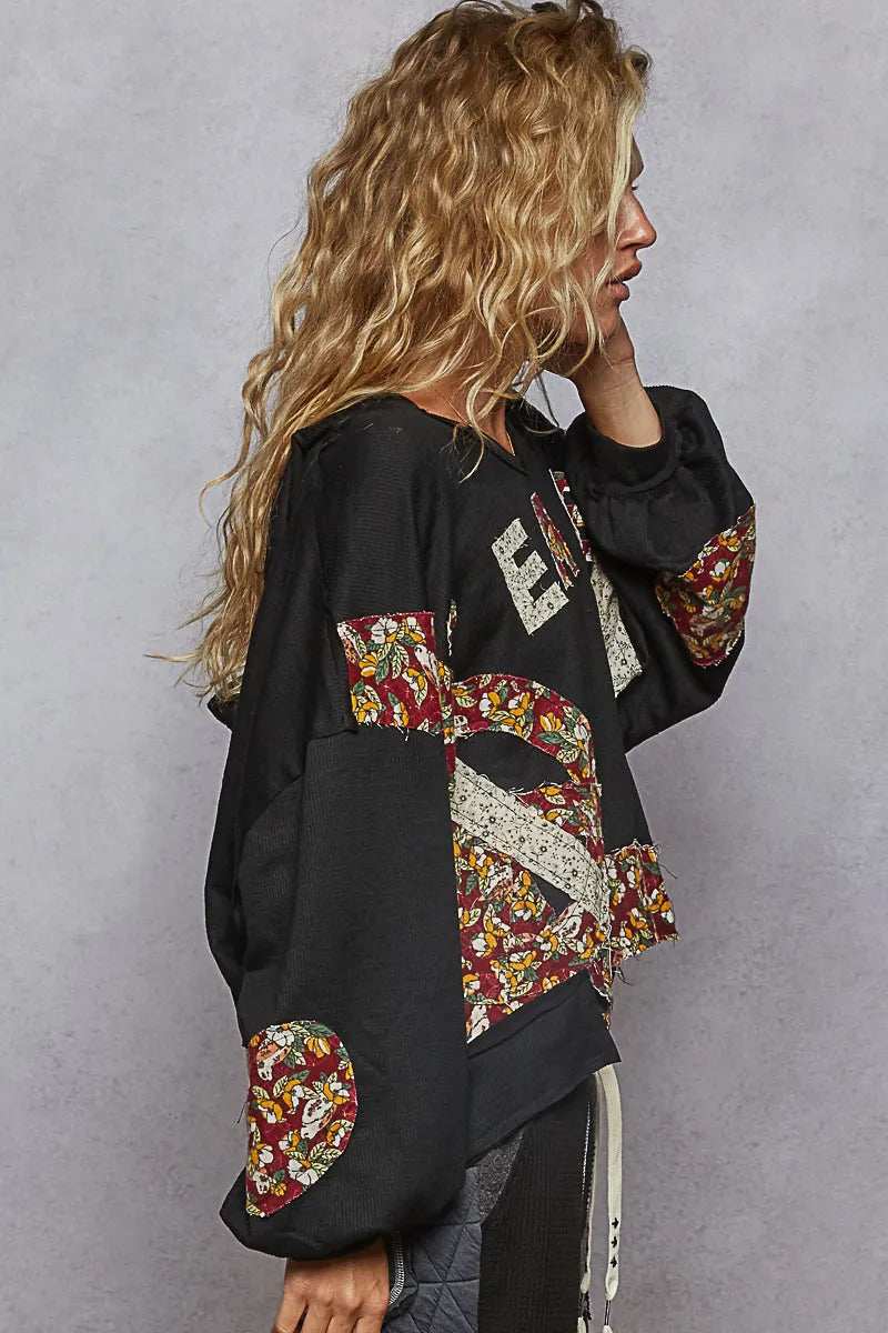 POL Peace Patch Floral Long Sleeve Hoodie - Trendsi - Flyclothing LLC