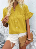 Button Down Ruffled Short Sleeve Shirt - Trendsi - Flyclothing LLC