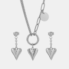 Titanium Steel Heart Necklace and Drop Earrings Jewelry Set
