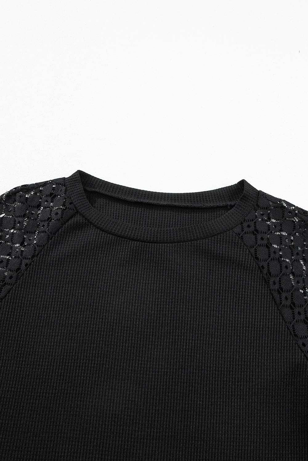 Lace Detail Round Neck Lantern Sleeve Top - Trendsi - Flyclothing LLC