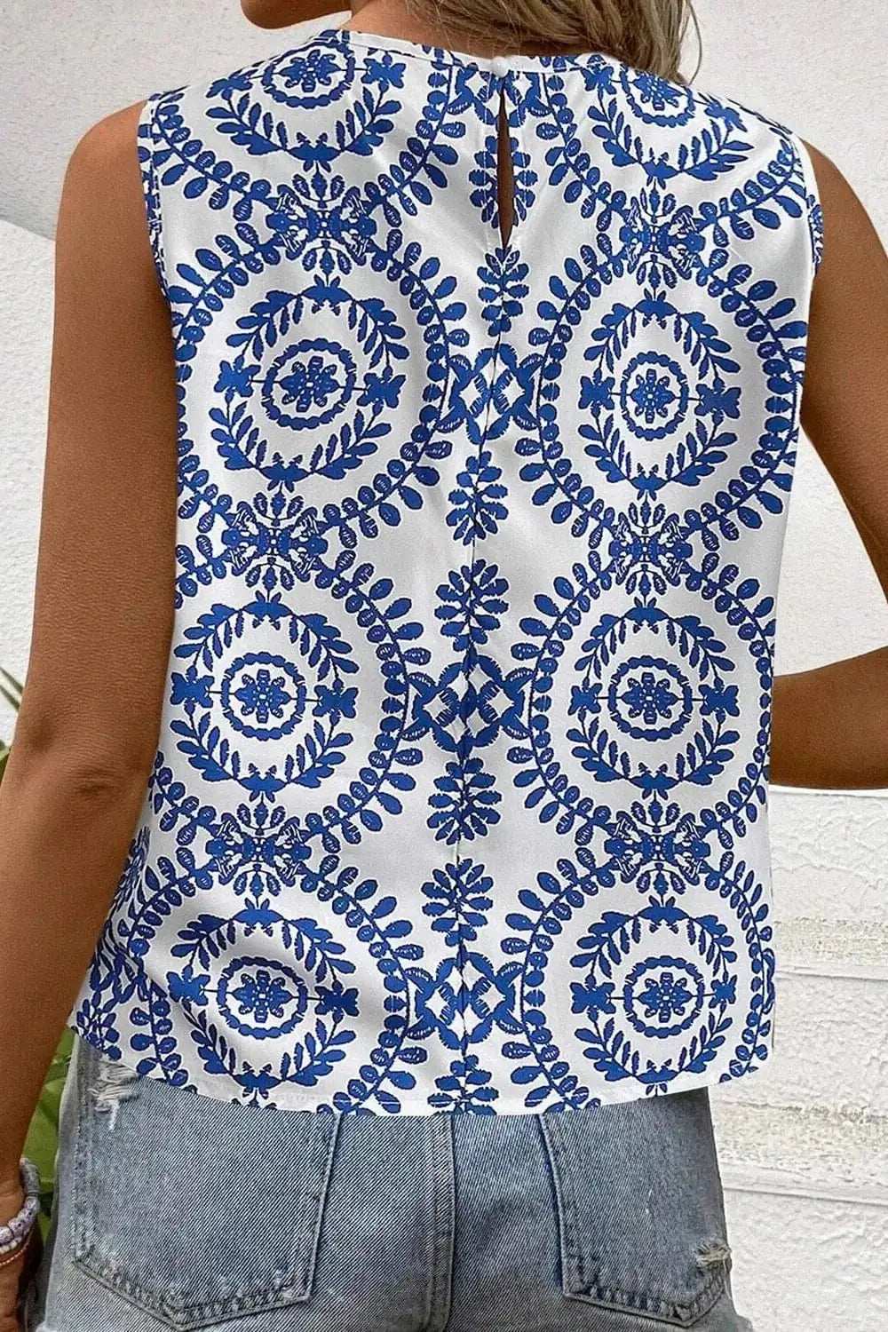 Printed Crew Neck Sleeveless Top - Trendsi - Flyclothing LLC