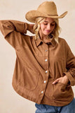 BiBi Corduroy Relaxed Fit Shacket with Back Pleat - Trendsi - Flyclothing LLC