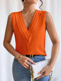 V-Neck Pleated Sleeveless Cami Tank Top - Trendsi - Flyclothing LLC