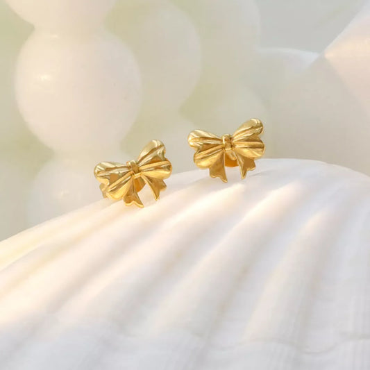 18K Gold-Plated Bow Earrings - Trendsi - Flyclothing LLC