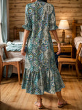 Full Size Bohemian Paisley Print Ruffle Hem Midi Dress Plus Size - Trendsi - Flyclothing LLC