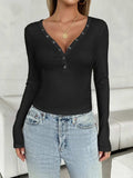 V-Neck Long Sleeve T-Shirt - Trendsi - Flyclothing LLC
