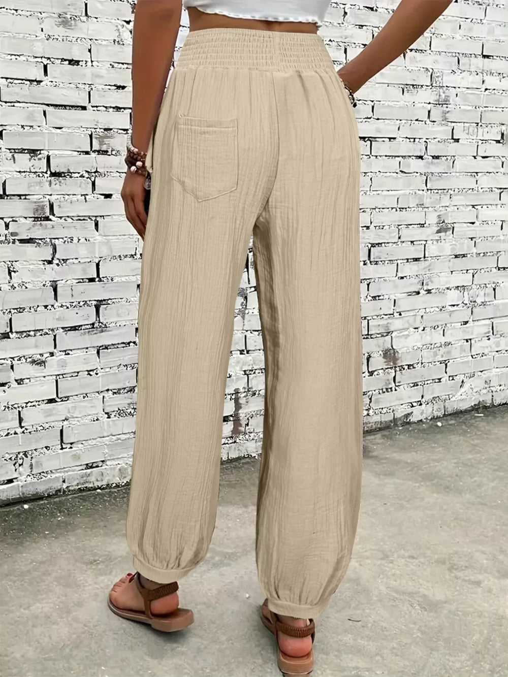 Smocked Textured Casual Pants - Trendsi - Flyclothing LLC