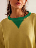 Contrast Trim Round Neck Long Sleeve Sweatshirt - Trendsi - Flyclothing LLC