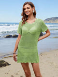 Openwork Round Neck Short Sleeve Cover-UP - Trendsi - Flyclothing LLC