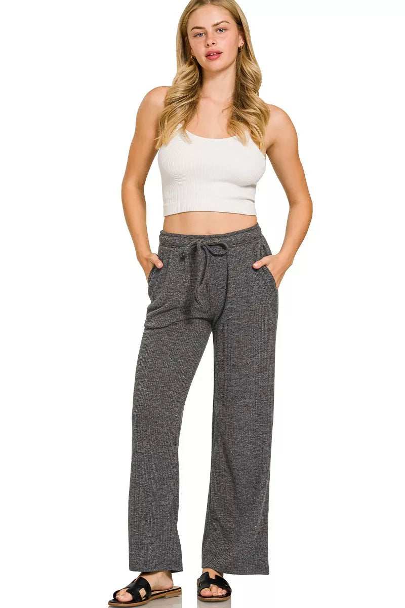 Zenana Ribbed Drawstring Lounge Pants - Trendsi - Flyclothing LLC