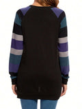 Color Block Round Neck Long Sleeve T-Shirt - Trendsi - Flyclothing LLC