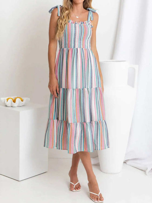 Contrast Striped Square Neck Cami Dress - Trendsi - Flyclothing LLC