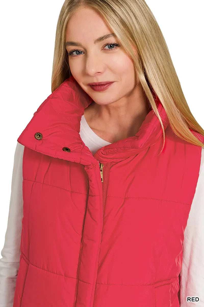 Zenana High Neck Zip-Up Vest Coat - Trendsi - Flyclothing LLC