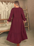Plus Size Ruffled V-Neck Long Sleeve Dress - Trendsi - Flyclothing LLC