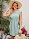 Swiss Dot Ruffled V-Neck Dress - Trendsi - Flyclothing LLC