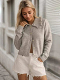 Frill Button Up Collared Neck Long Sleeve Cardigan - Trendsi - Flyclothing LLC