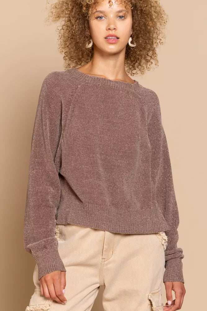 POL Round Neck Backless Sweater with Ribbed Edge - Trendsi - Flyclothing LLC