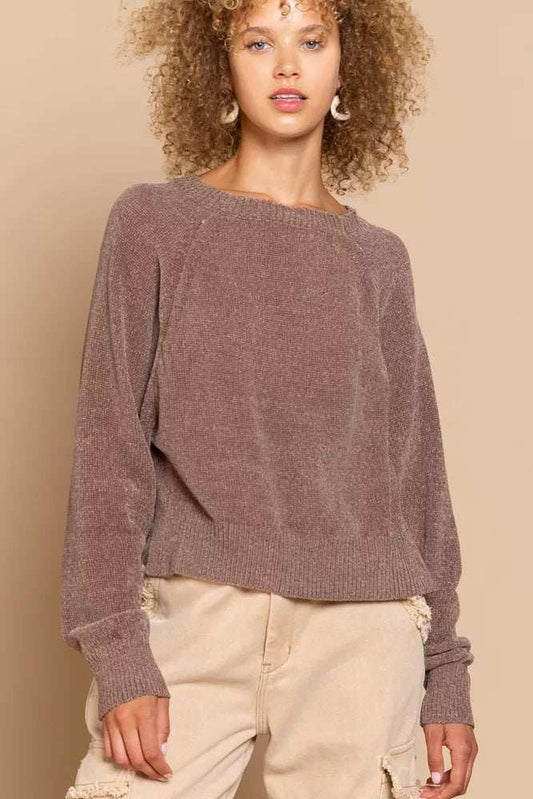 POL Round Neck Backless Sweater with Ribbed Edge - Trendsi - Flyclothing LLC