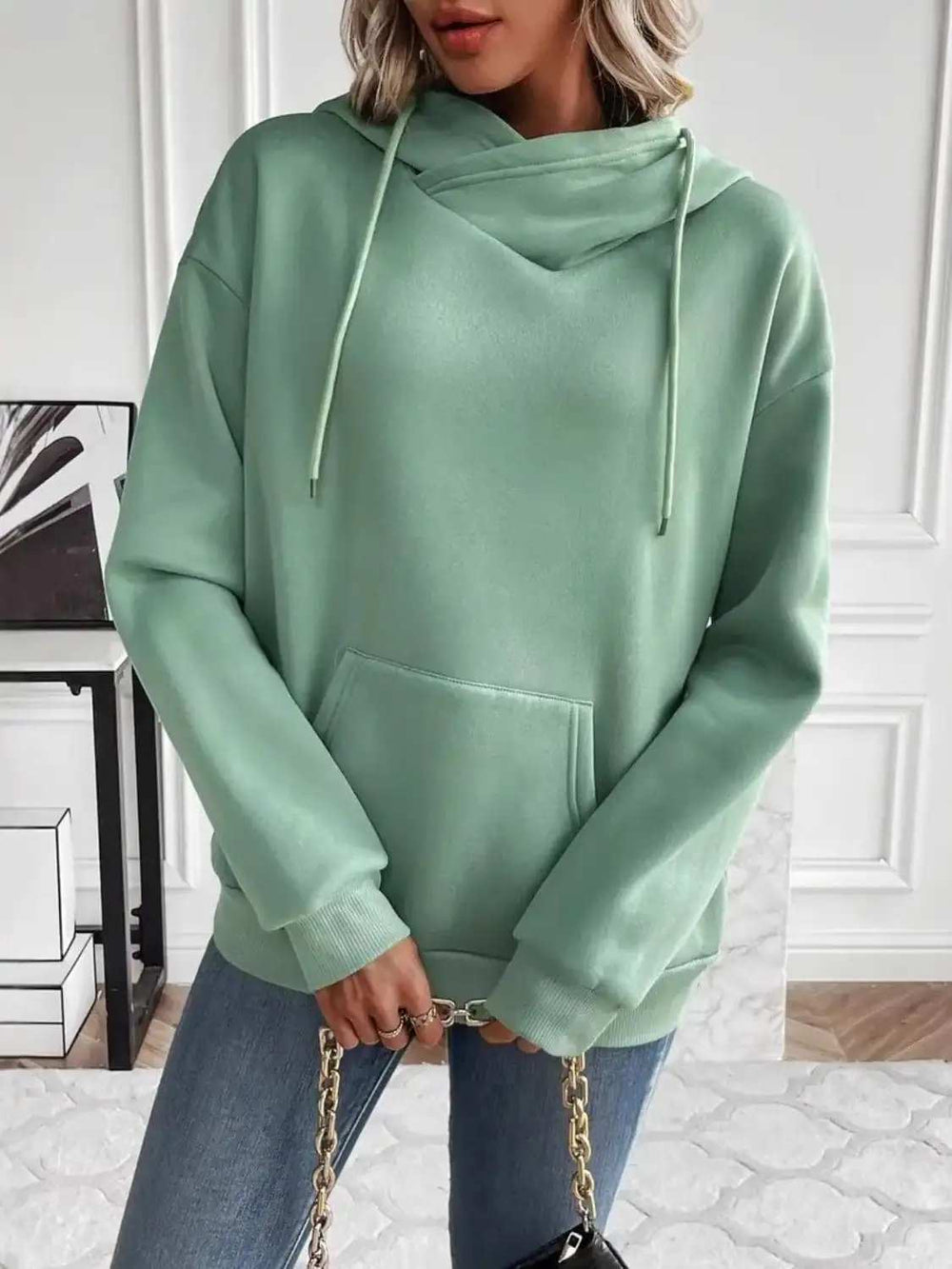 Drawstring Long Sleeve Hoodie with Kangaroo Pocket - Trendsi - Flyclothing LLC