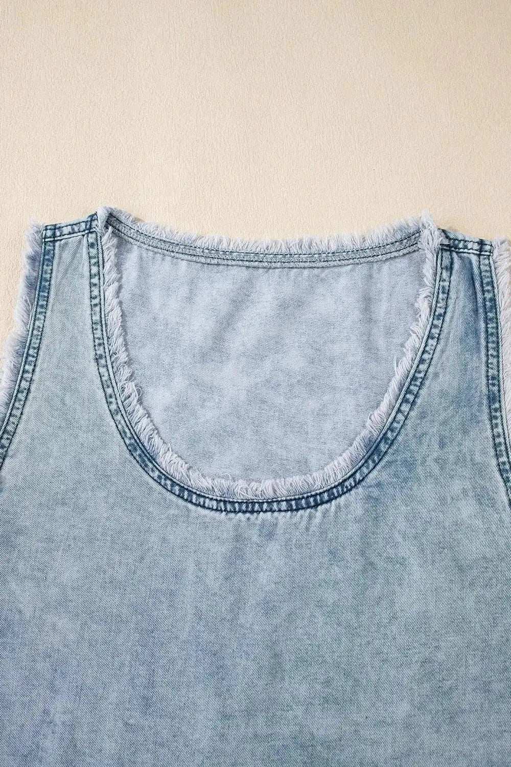 Mineral Wash Denim Frayed U Neck Sleeveless Top - Trendsi - Flyclothing LLC