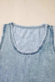 Mineral Wash Denim Frayed U Neck Sleeveless Top - Trendsi - Flyclothing LLC