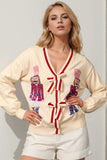 Double Take Full Size Nutcracker Sequin Bow Decor Cardigan - Trendsi - Flyclothing LLC