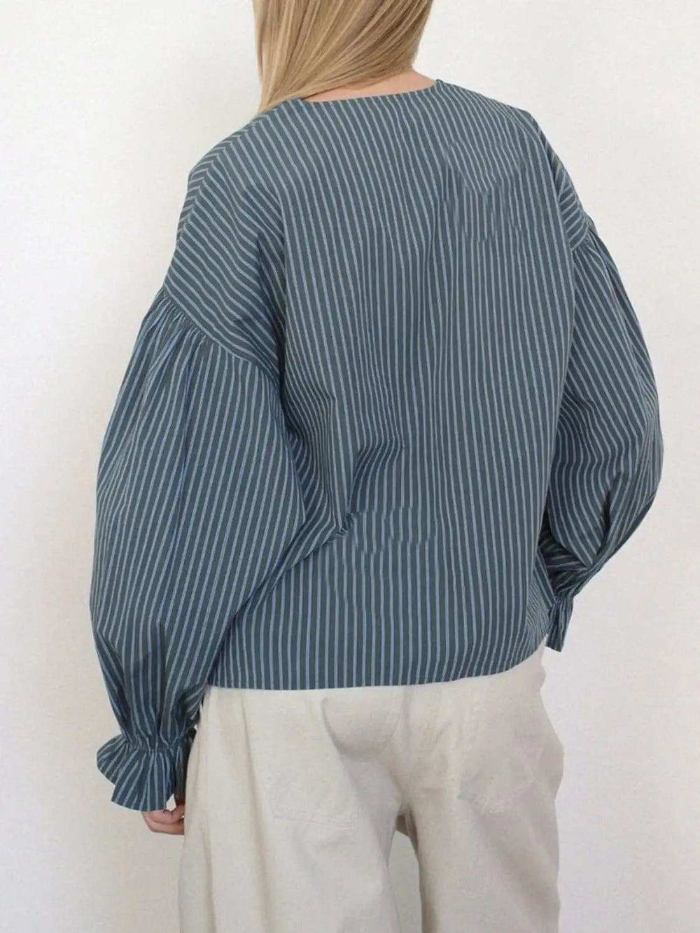 Tied Flounce Sleeve Blouse - Trendsi - Flyclothing LLC