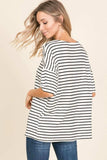 BOMBOM Striped Round Neck T-Shirt - Trendsi - Flyclothing LLC