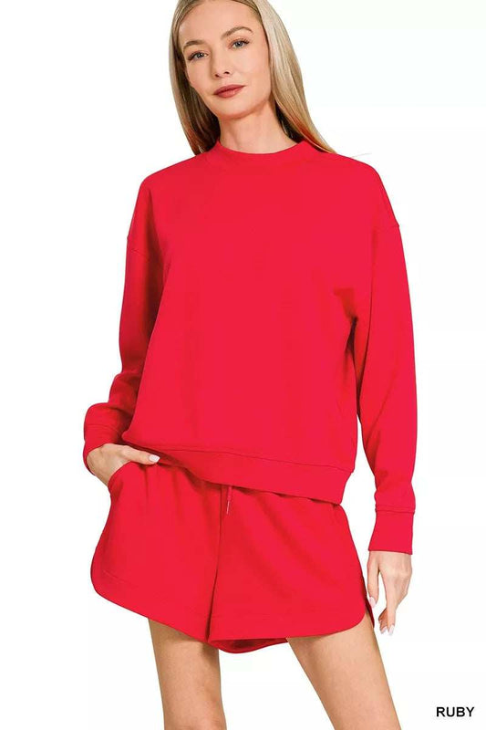 Zenana Scuba Long Sleeve Sweatshirt and Shorts Set - Trendsi - Flyclothing LLC