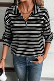 Striped Half Zip Long Sleeve Top - Trendsi - Flyclothing LLC