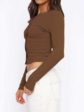 Button Down Long Sleeve Top - Trendsi - Flyclothing LLC