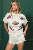 BiBi Gameday Sequin Football Patches Rib Banded Sweater - Trendsi - Flyclothing LLC