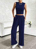 Mock Neck Sleeveless Top and Drawstring Pants Set - Trendsi - Flyclothing LLC