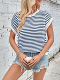 Lovelet Striped Round Neck Cap Sleeve Sweater - Trendsi - Flyclothing LLC