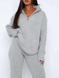 Quarter Zip Long Sleeve Top and Pants Set - Trendsi - Flyclothing LLC