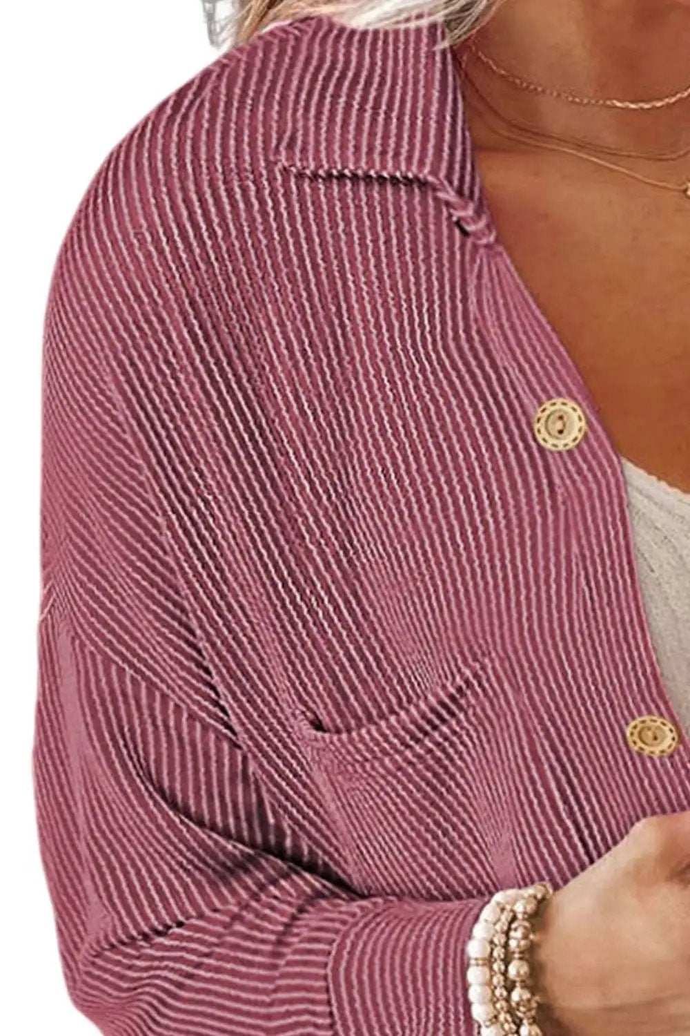 Striped Collared Neck Long Sleeve Shirt - Trendsi - Flyclothing LLC