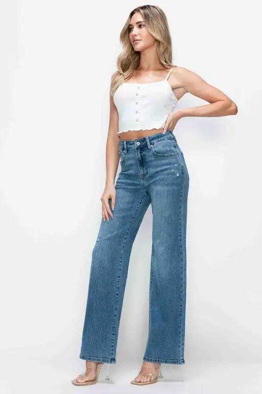 bytos Full Size High Rise Wide Leg Jeans with Pockets - Trendsi - Flyclothing LLC