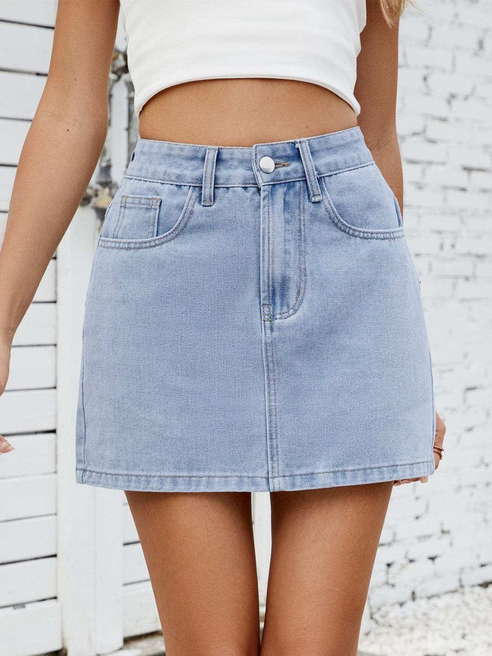 Solid Mini Denim Skirt - Trendsi - Flyclothing LLC