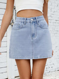 Solid Mini Denim Skirt - Trendsi - Flyclothing LLC