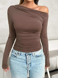 Ruched One Shoulder Long Sleeve T-Shirt - Trendsi - Flyclothing LLC
