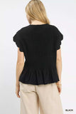 Umgee Linen Blend Smocked Peplum Blouse - Trendsi - Flyclothing LLC